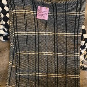 Very soft black & cream tweed & striped throw blanket with fringe